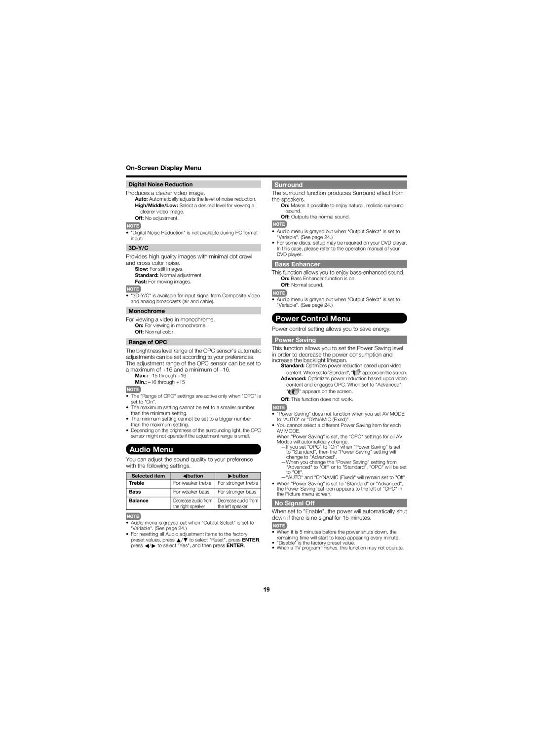 Sharp LC-46D78UN, LC-52D78UN operation manual Audio Menu, Power Control Menu 