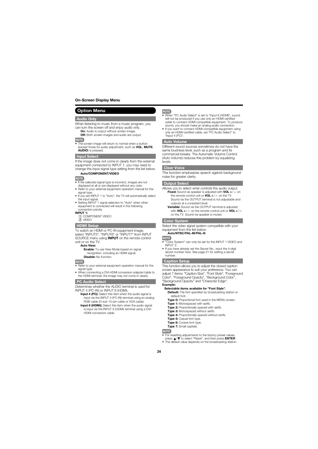 Sharp LC-52D78UN, LC-46D78UN operation manual Option Menu 