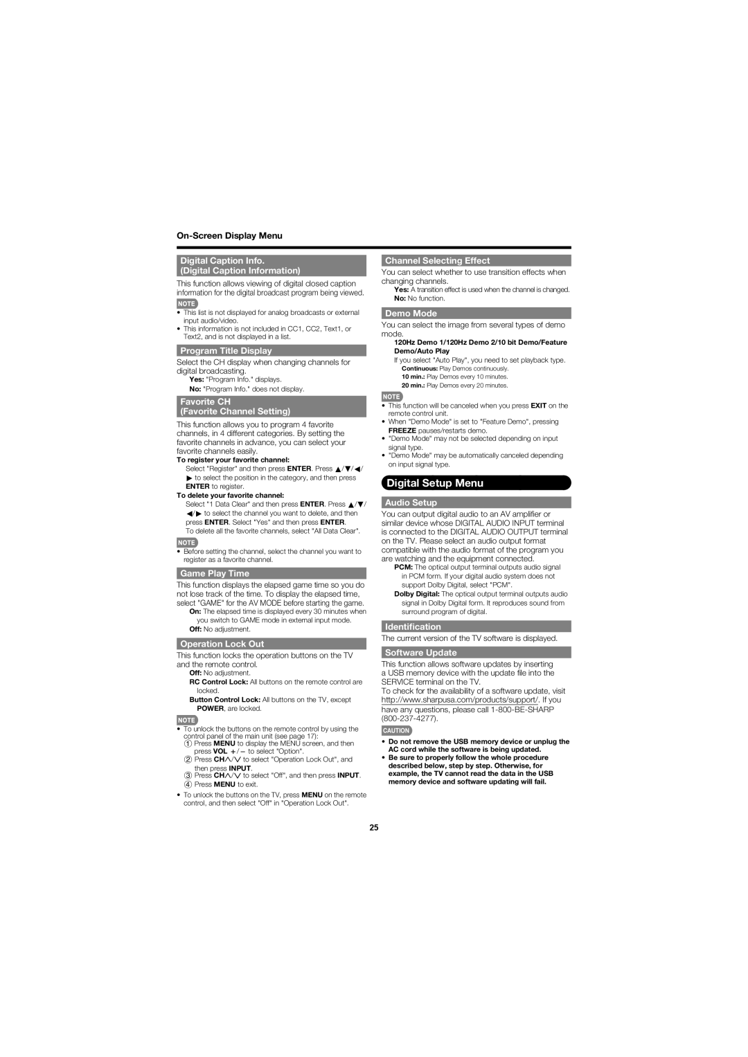 Sharp LC-46D78UN, LC-52D78UN operation manual Digital Setup Menu 