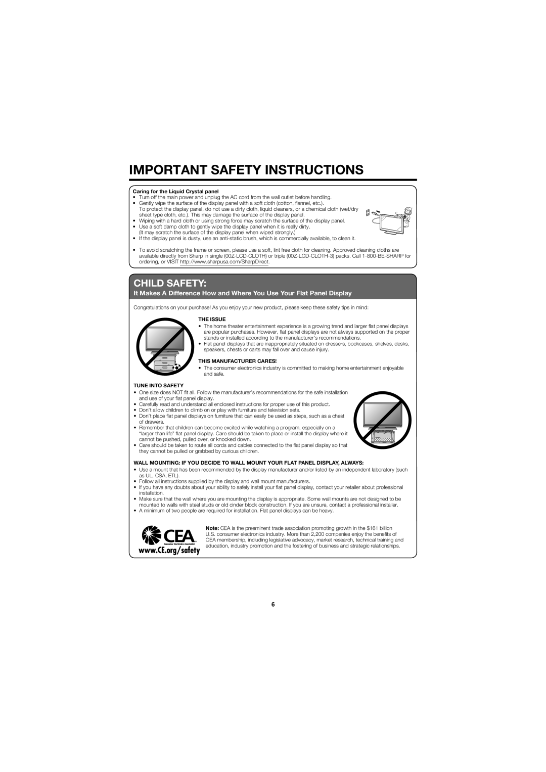 Sharp LC-52D78UN, LC-46D78UN operation manual Child Safety, Caring for the Liquid Crystal panel 