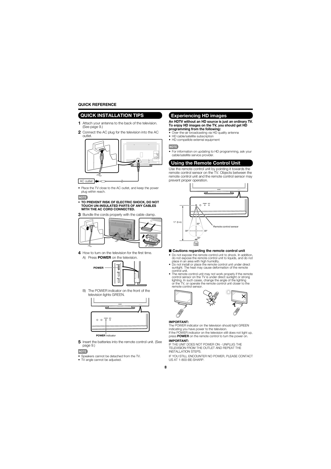 Sharp LC-52D78UN, LC-46D78UN operation manual Experiencing HD images, Using the Remote Control Unit, Quick Reference 