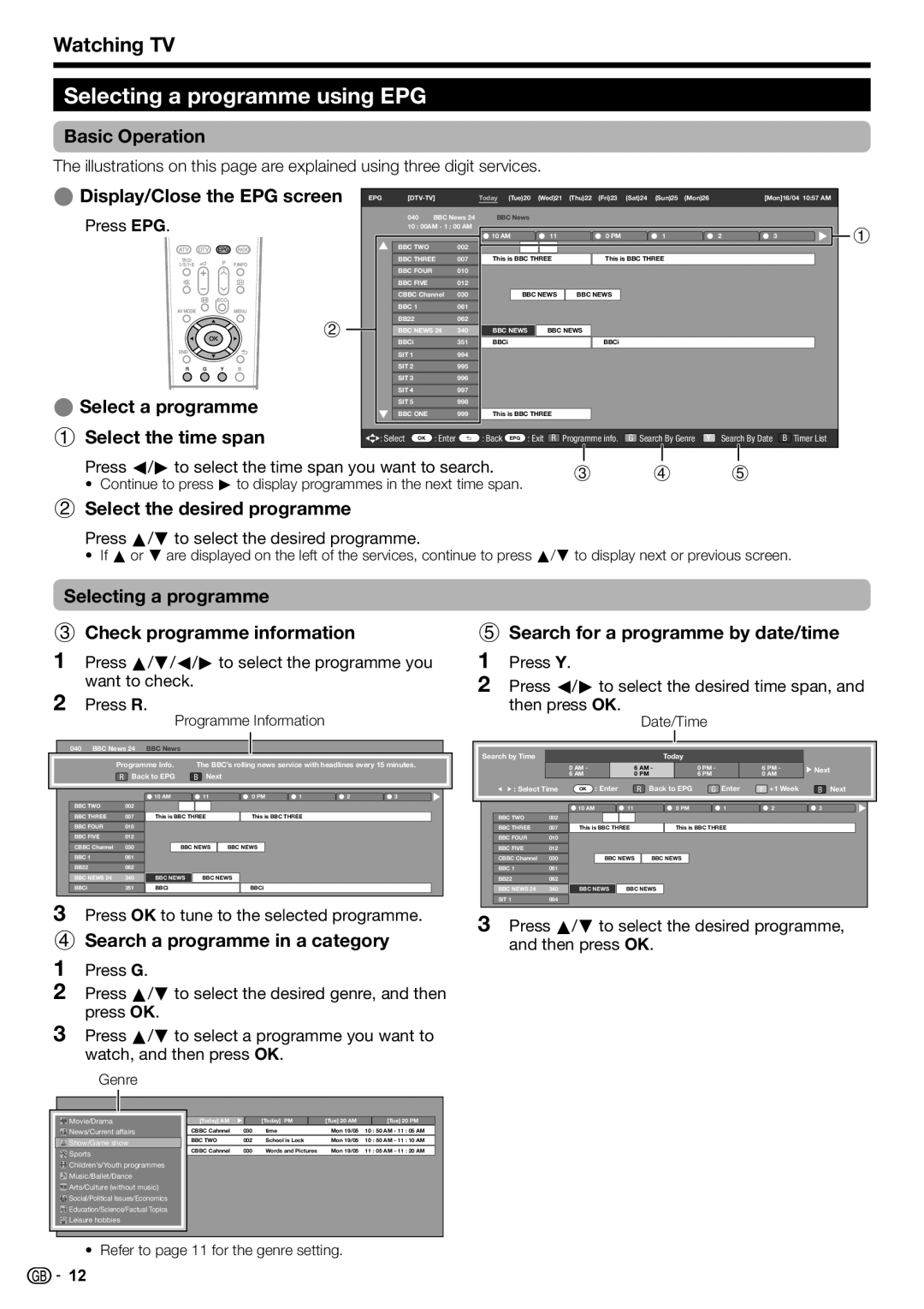 Sharp LC-32DH77E, LC-52DH77E, LC-52DH77S, LC-42DH77S, LC-42DH77E, LC-46DH77S, LC-46DH77E Selecting a programme using EPG 