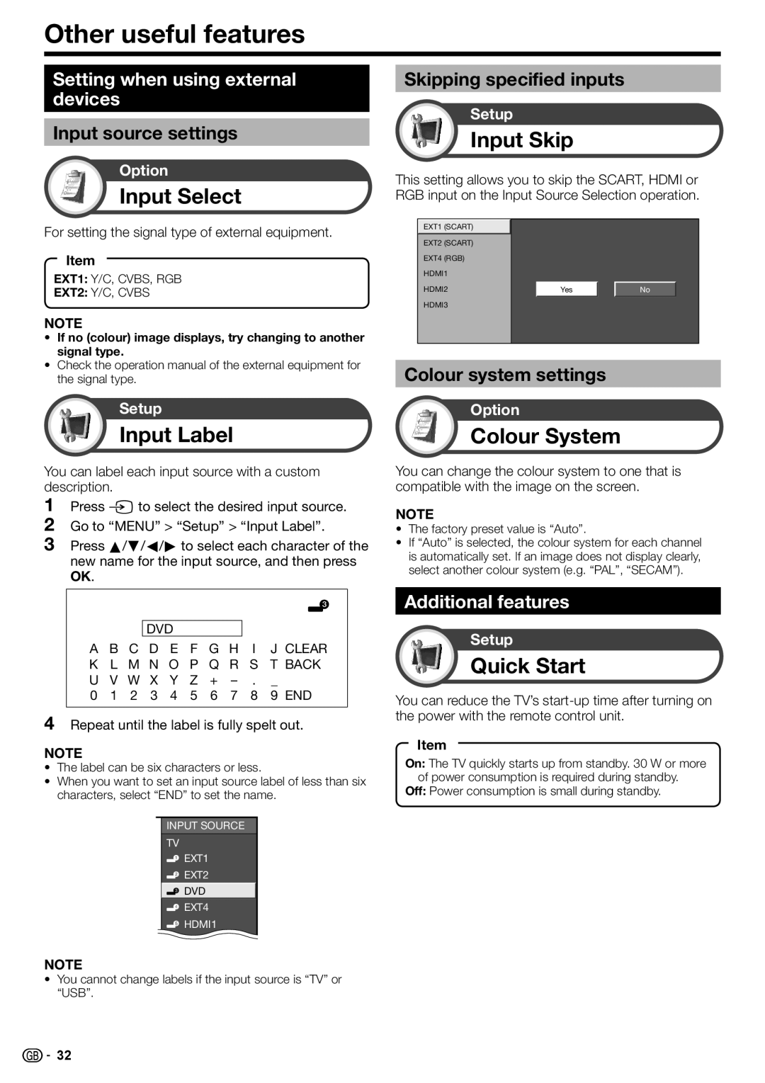 Sharp LC-42DH77S, LC-52DH77E, LC-52DH77S, LC-42DH77E, LC-46DH77S, LC-46DH77E, LC-32DH77E, LC-32DH77S Other useful features 