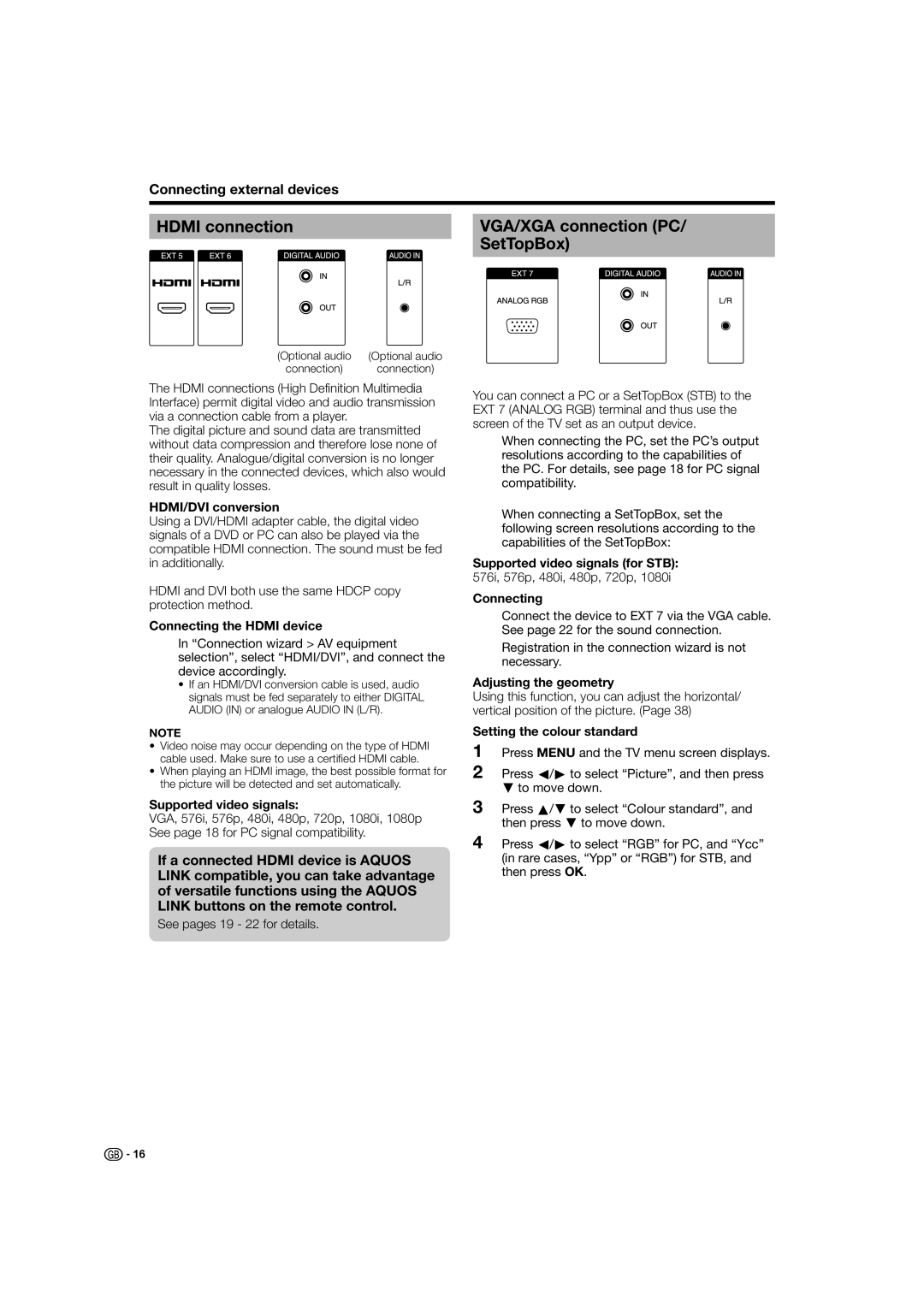 Sharp LC-52HD1E, LC-46HD1E operation manual Hdmi connection VGA/XGA connection PC SetTopBox 