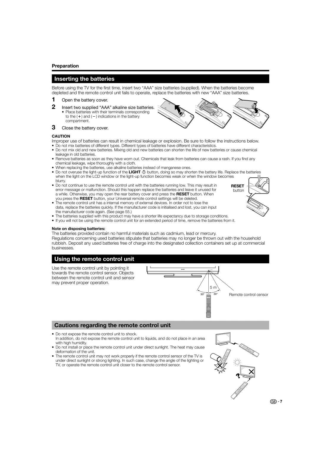 Sharp LC-46HD1E, LC-52HD1E operation manual Inserting the batteries, Using the remote control unit 