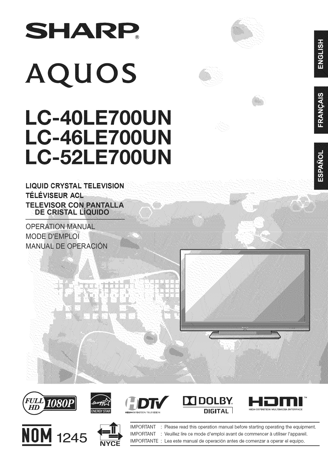 Sharp LC-40LE700, LC-52LE700, LC-46LE700 operation manual Aqu Os 