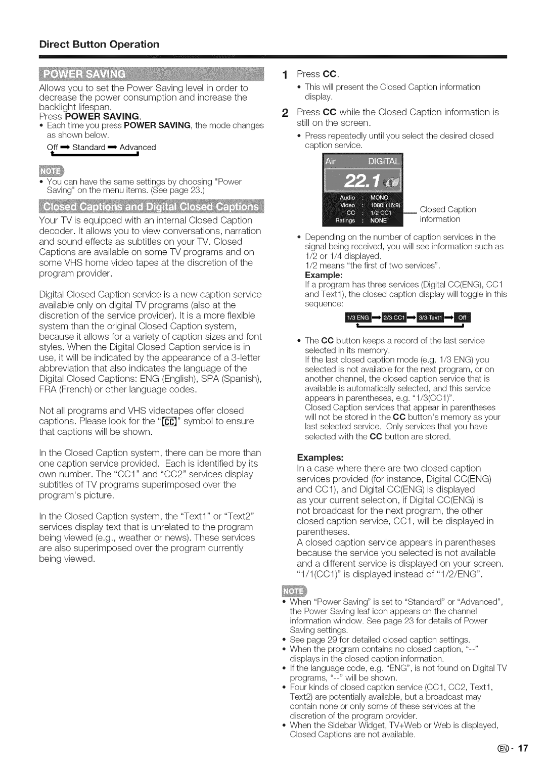 Sharp LC-52LE700, LC-40LE700, LC-46LE700 operation manual Direct Button Operation, Examples 