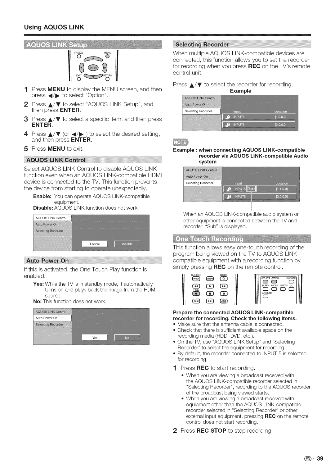 Sharp LC-40LE700, LC-52LE700, LC-46LE700 operation manual 6E OD E£, 6E ED @, Example when connecting Aquos LINK-compatible 