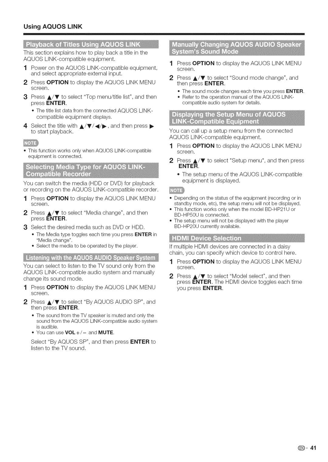 Sharp LC-52LE700, LC-40LE700, LC-46LE700 operation manual UsingAQUOS LiNK 