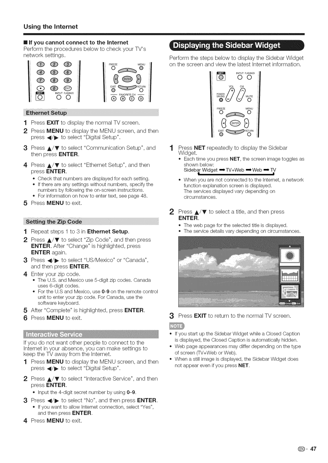 Sharp LC-52LE700, LC-40LE700, LC-46LE700 operation manual Using the Internet, Enter 