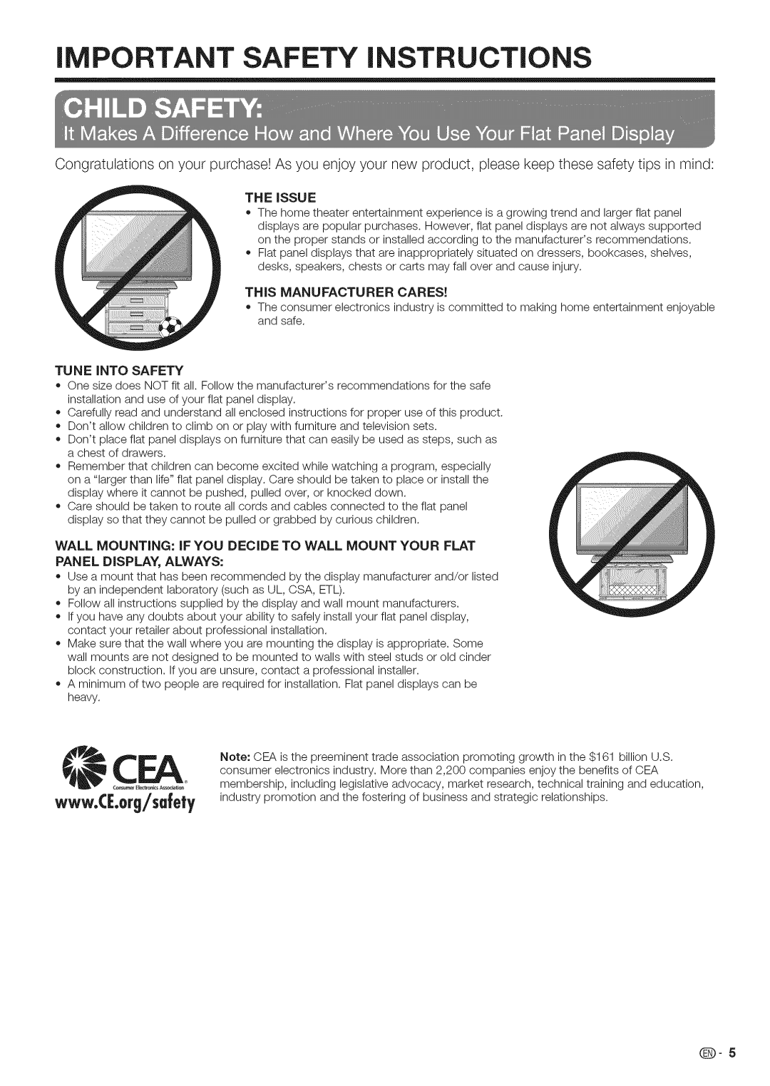 Sharp LC-52LE700, LC-40LE700, LC-46LE700 operation manual Issue, THiS Manufacturer Cares, Tune Into Safety 