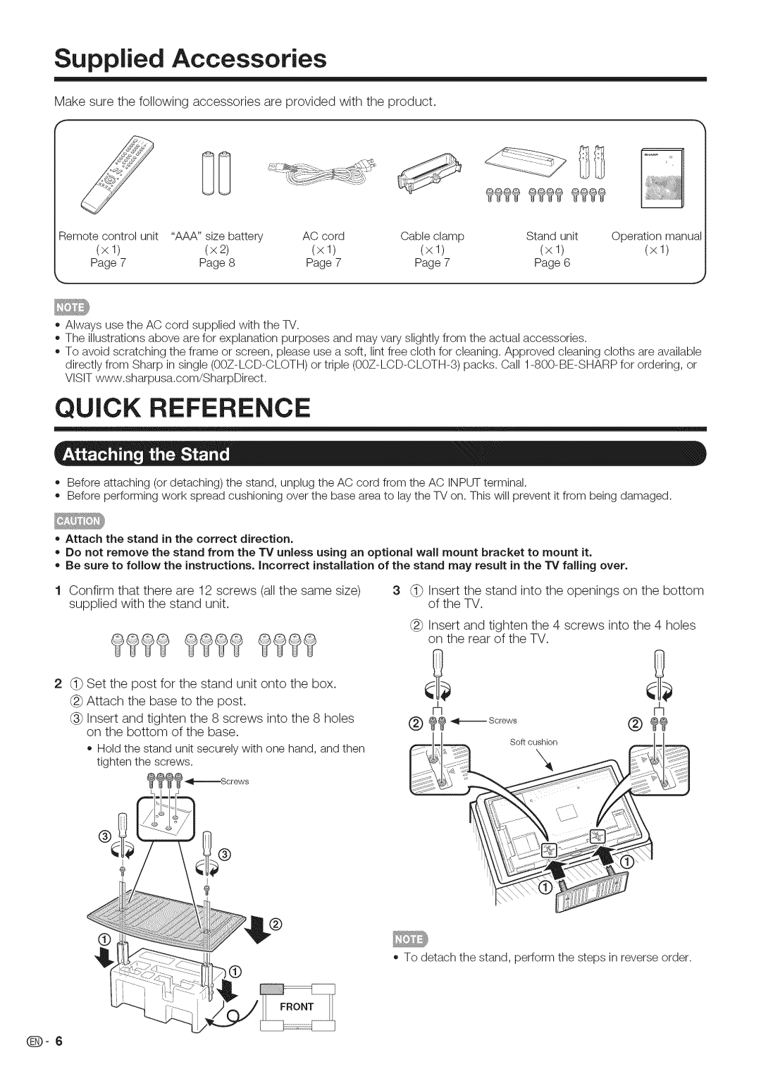 Sharp LC-40LE700, LC-52LE700, LC-46LE700 operation manual Supplied Accessories, @-6 