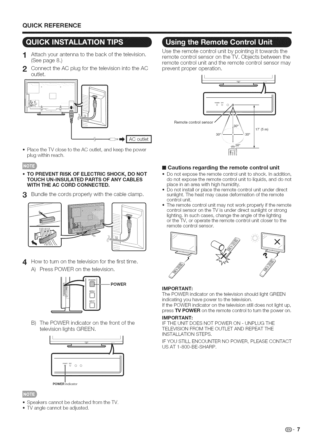 Sharp LC-46LE700, LC-52LE700, LC-40LE700 WiTH the AC Cord Connected, Bundle the cords properly with the cable clamp, @-7 