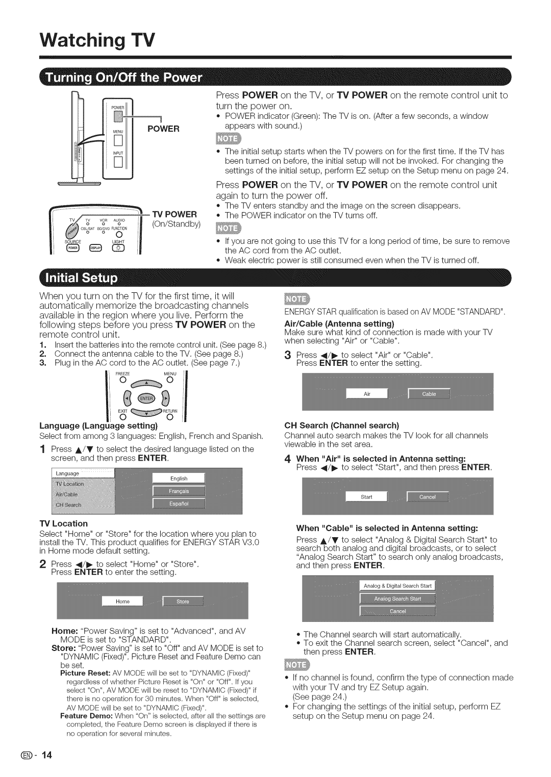 Sharp LC-52LE700, LC-40LE700, LC-46LE700 operation manual Watching TV, IV Power, TV Location 