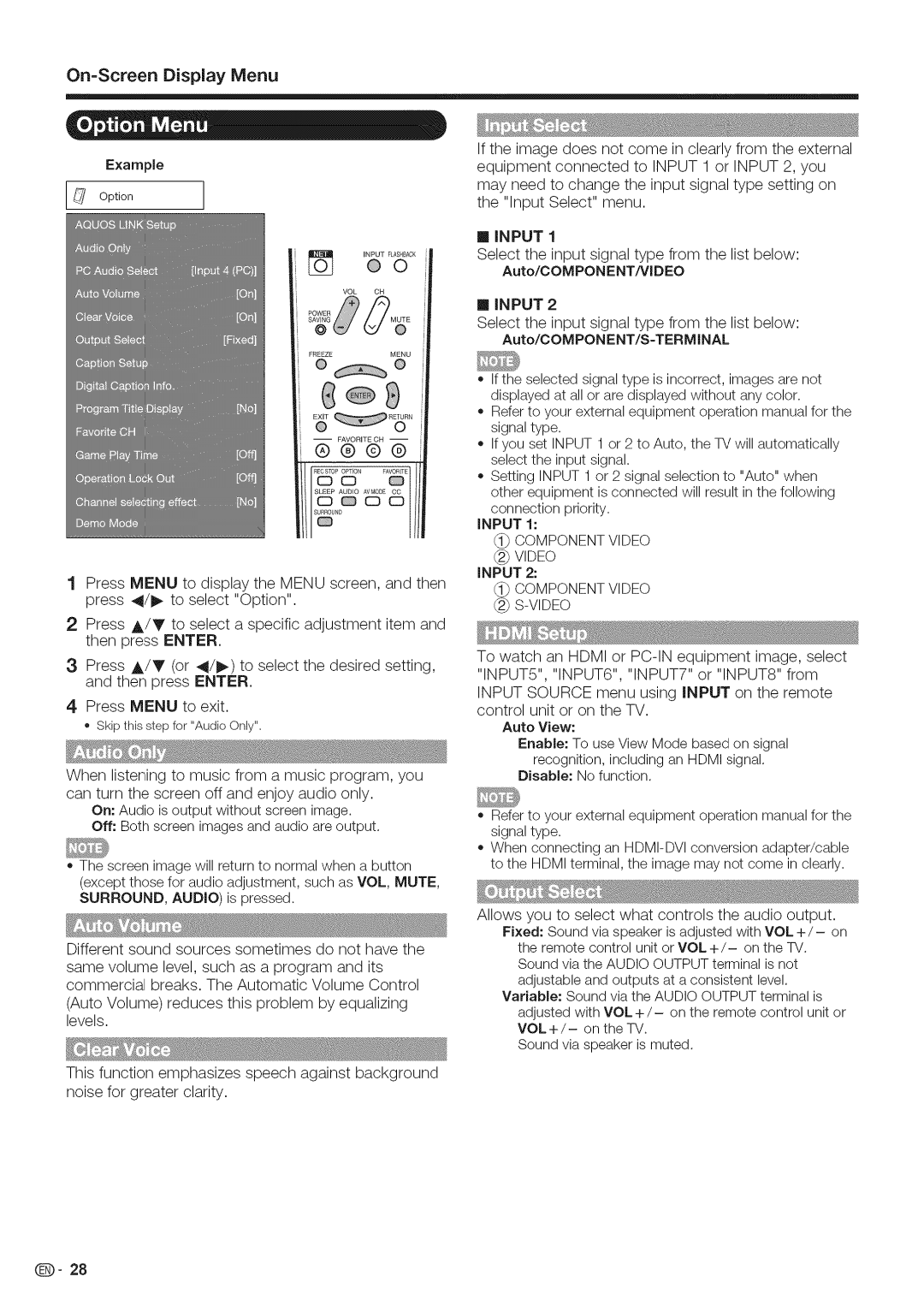 Sharp LC-46LE700, LC-52LE700 Select the input signal type from the list below, Auto/COMPONENT/ViDEO Input, Auto View 