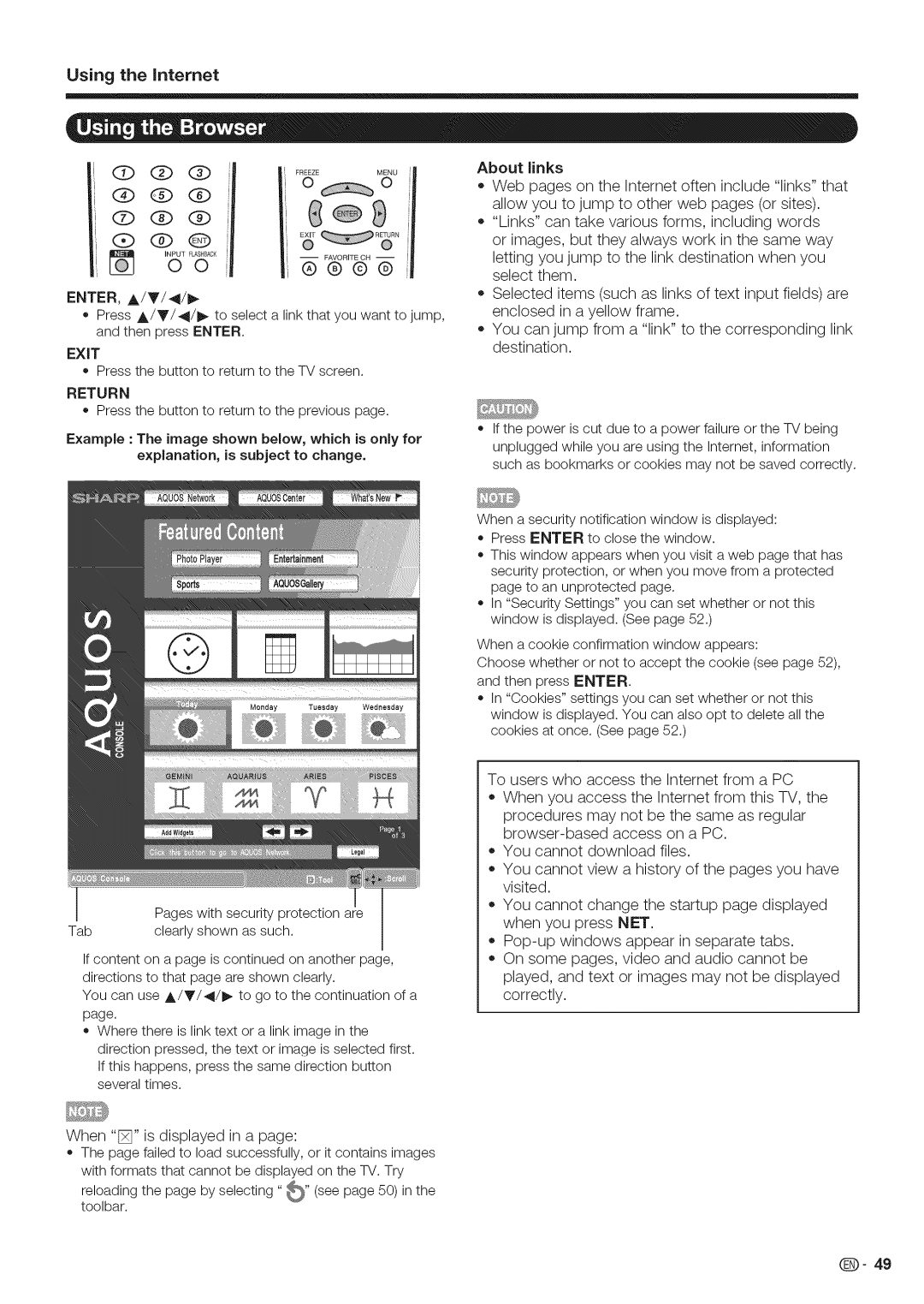 Sharp LC-46LE700, LC-52LE700, LC-40LE700 Abouti links, You cannot download files, ENTER, A/V/4/I, Exit, Return 