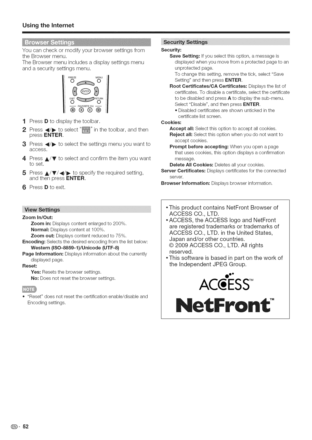 Sharp LC-46LE700, LC-52LE700, LC-40LE700 operation manual NetlFront 