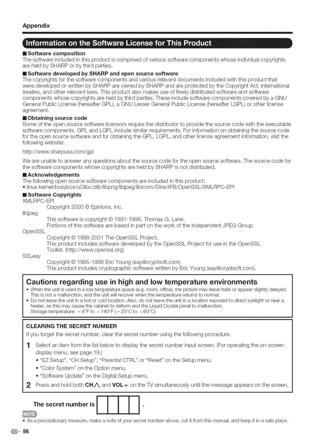 Sharp LC-52LE700, LC-40LE700, LC-46LE700 operation manual Xmlrpc-Epi, Clearing the Secret Number 