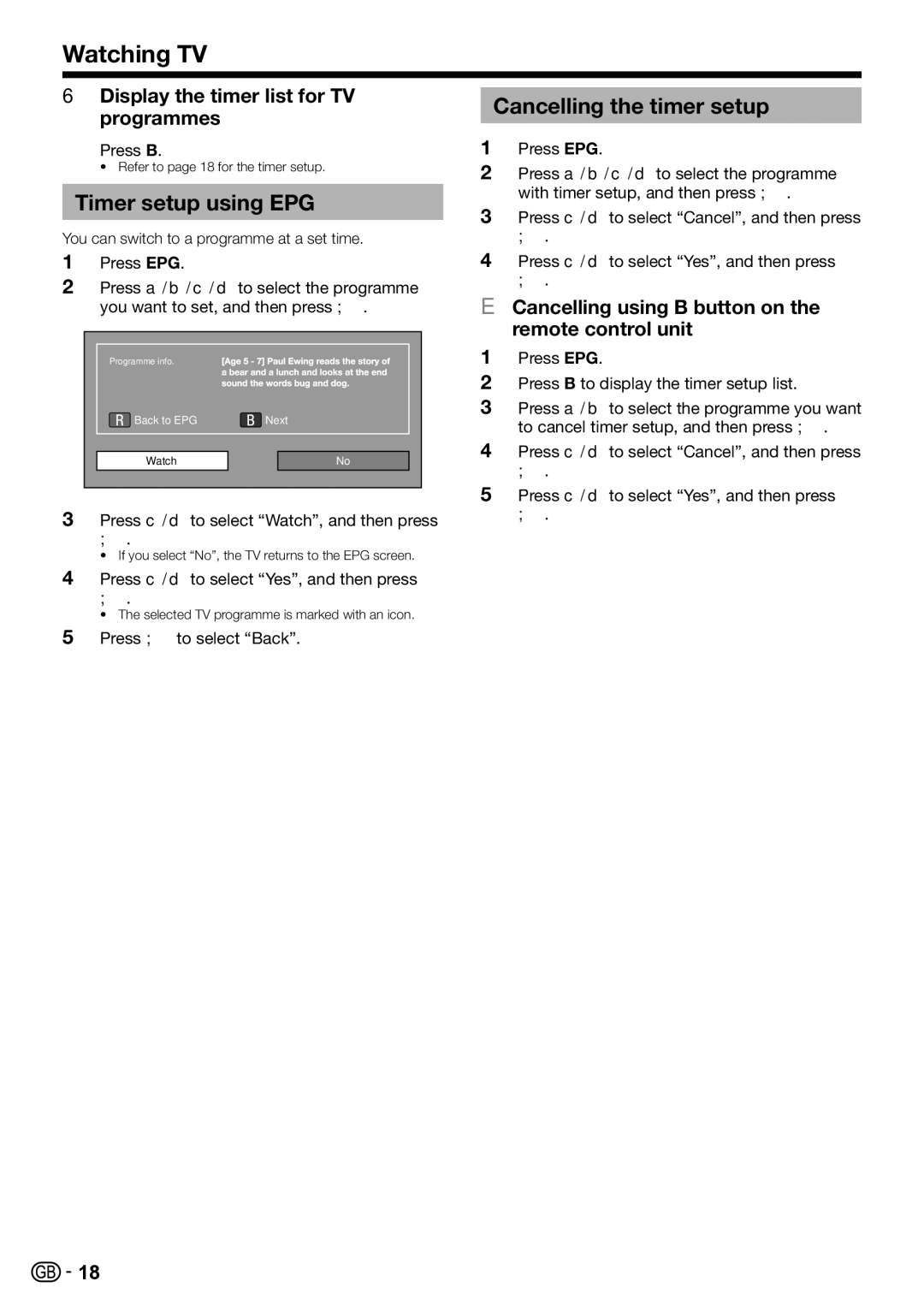 Sharp LC-52LE820E, LC-46LE820E, LC-46LE810E, LC-40LE810E Timer setup using EPG, Display the timer list for TV programmes 