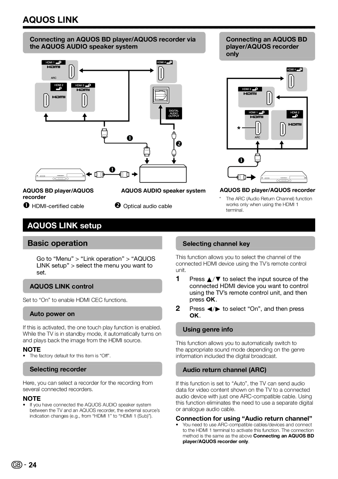 Sharp LC-46LE820E, LC-52LE820E, LC-46LE810E, LC-40LE810E, LC-40LE820E operation manual Aquos Link setup 