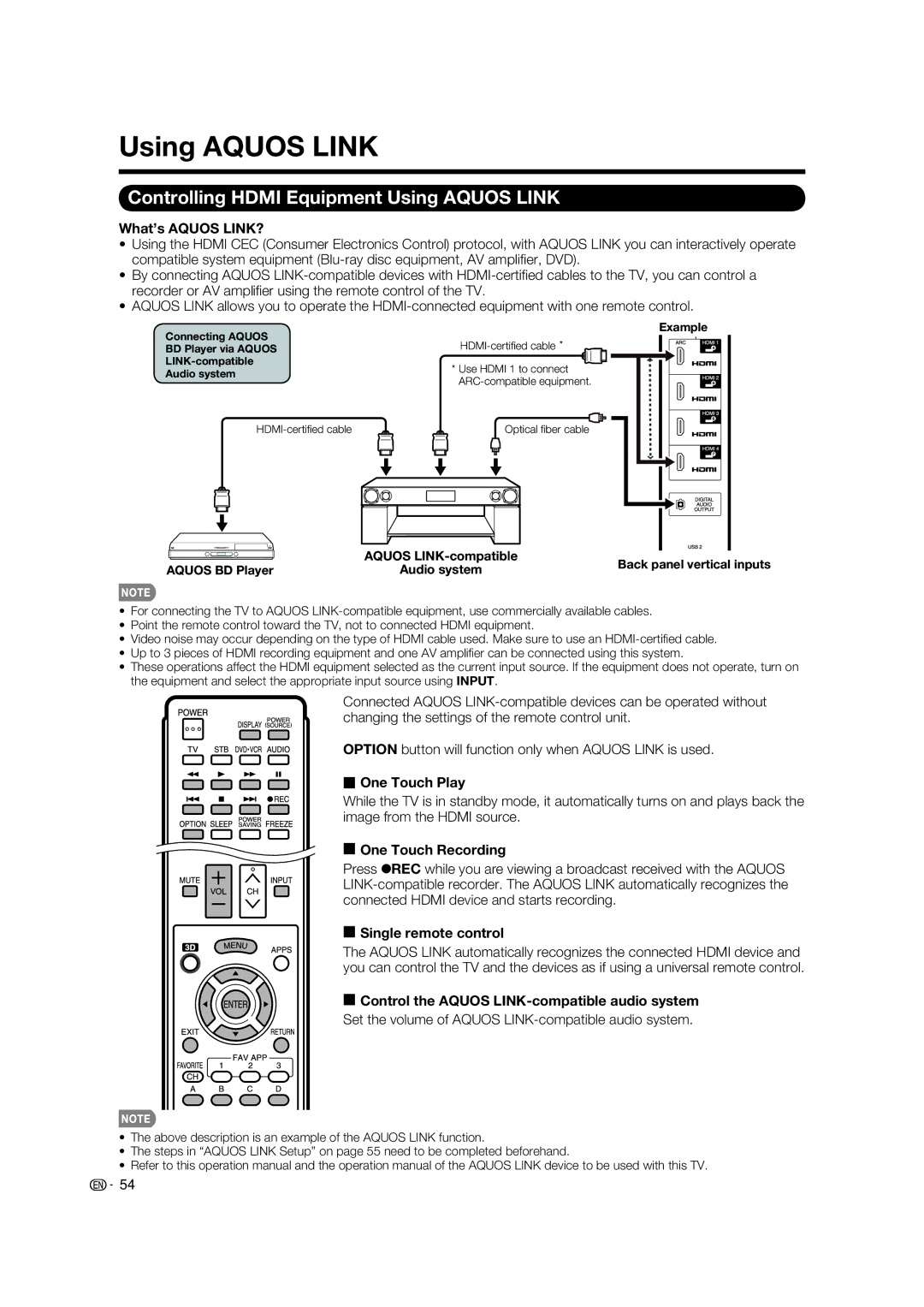 Sharp LC-52LE925UN operation manual Controlling Hdmi Equipment Using Aquos Link 