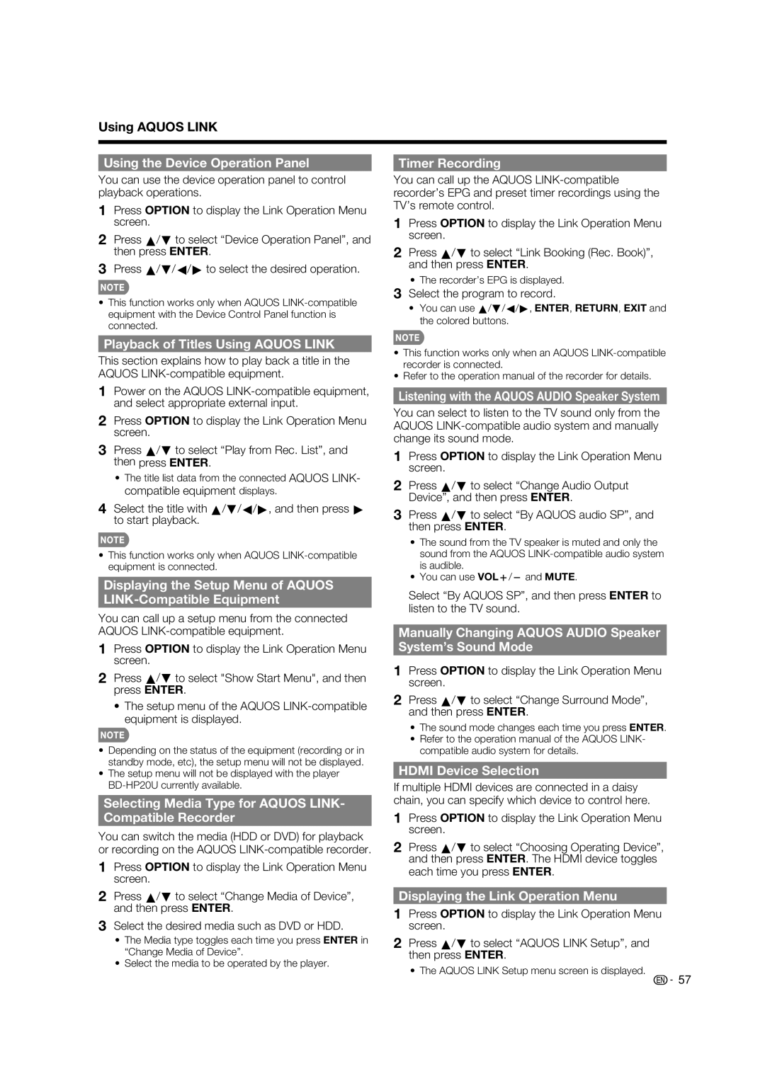 Sharp LC-52LE925UN operation manual Using the Device Operation Panel, Timer Recording, Playback of Titles Using Aquos Link 