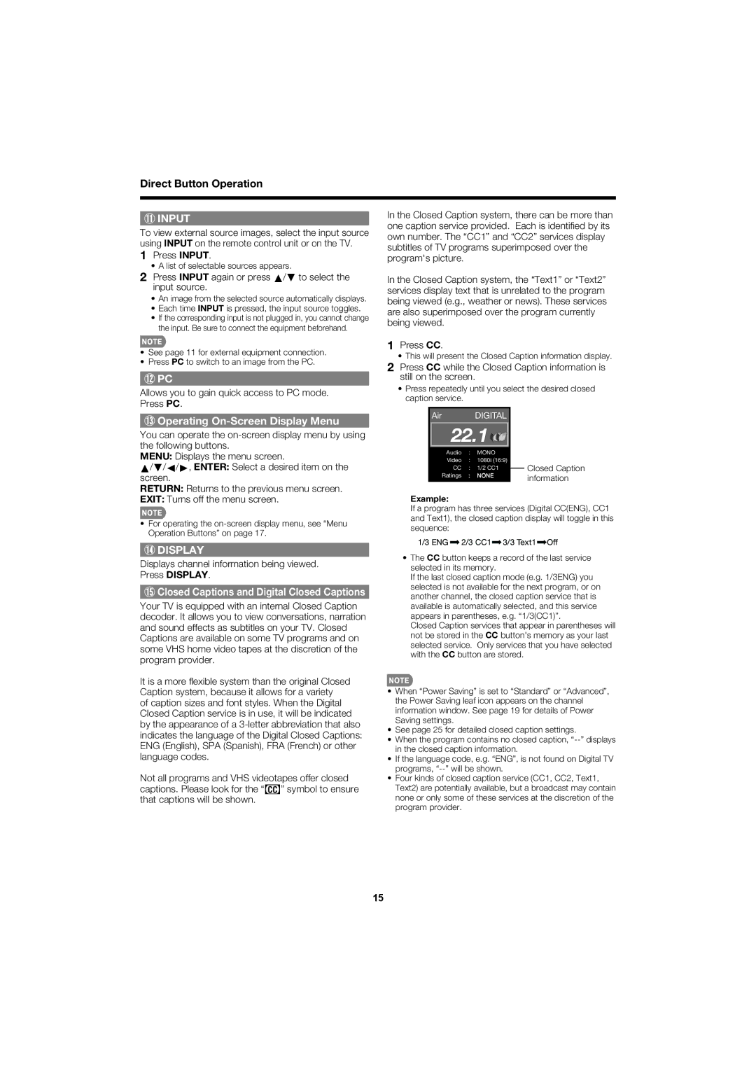 Sharp LC 52SB55U Press Input again or press a/b to select the input source, Operating On-Screen Display Menu, Example 