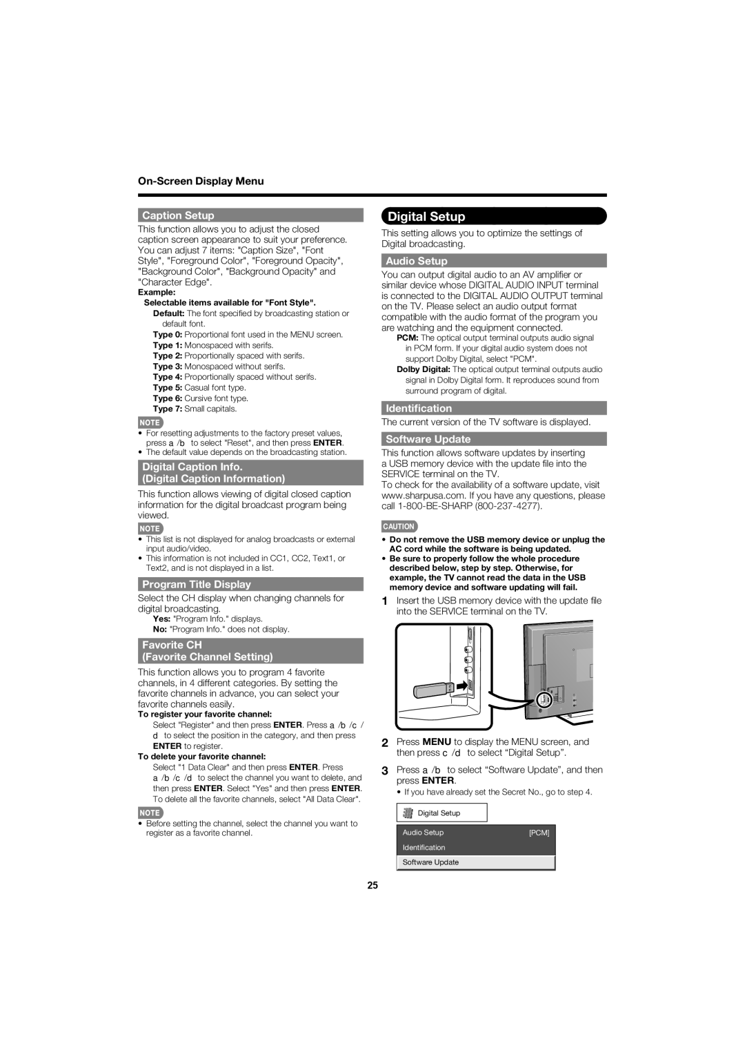 Sharp LC 52SB55U operation manual Digital Setup 