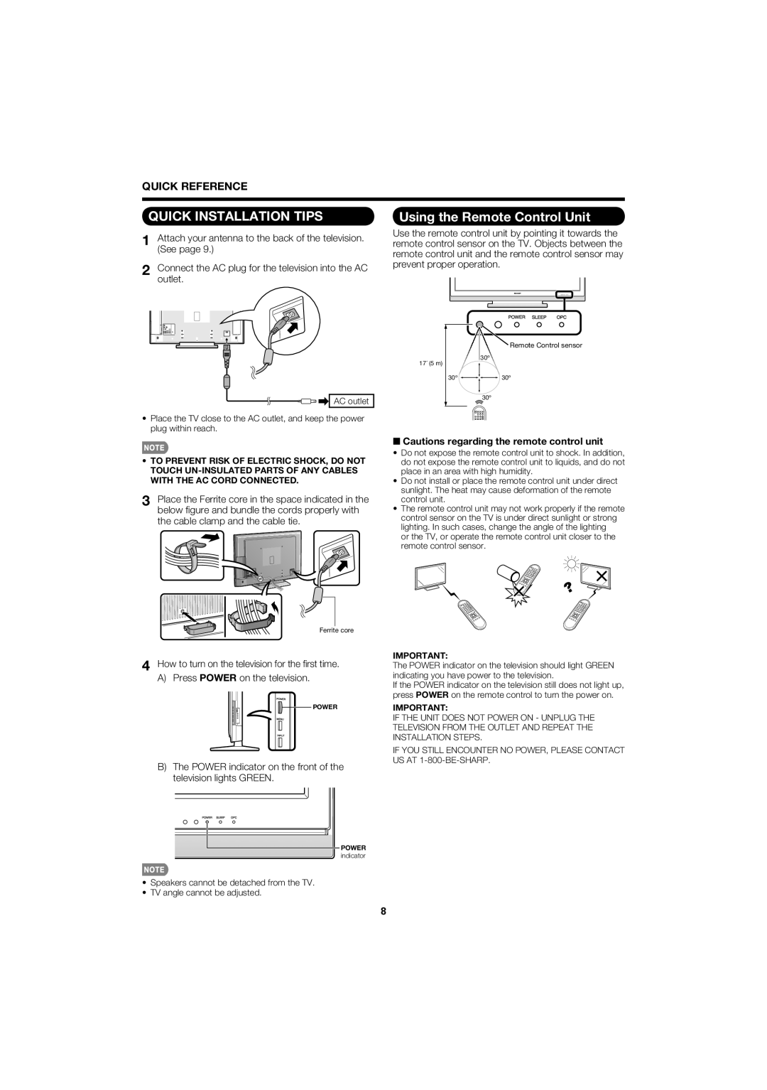 Sharp LC 52SB55U operation manual Using the Remote Control Unit, Press Power on the television 