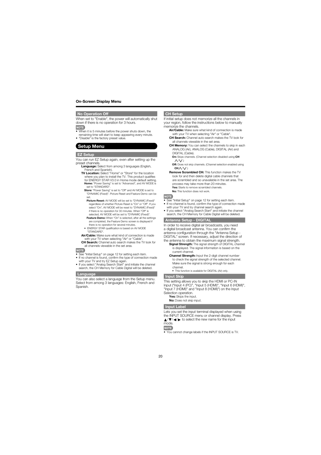 Sharp LC 52SB57UN, LC 46SB57UN operation manual Setup Menu 