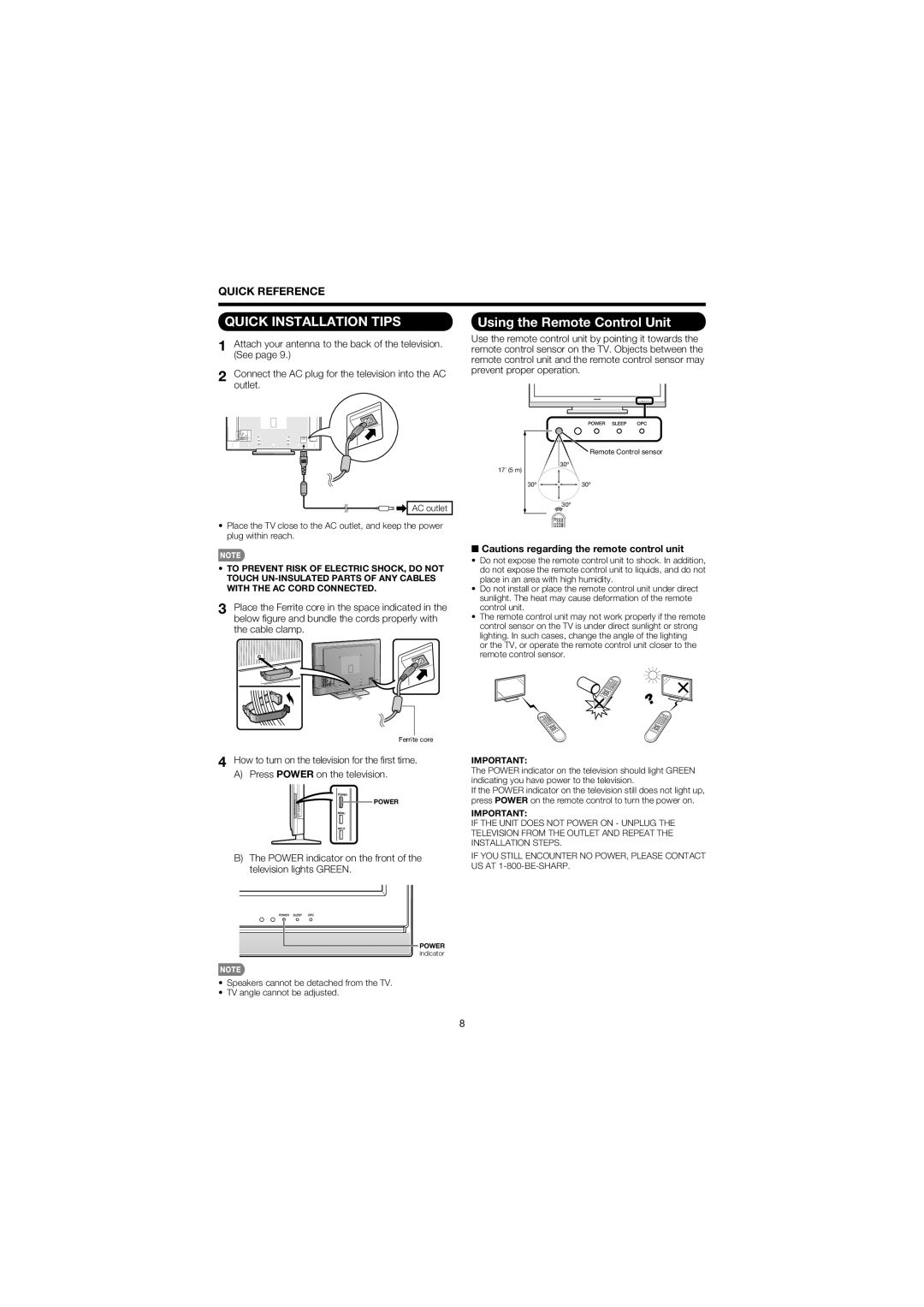 Sharp LC 52SB57UN, LC 46SB57UN operation manual Using the Remote Control Unit, Quick Reference 