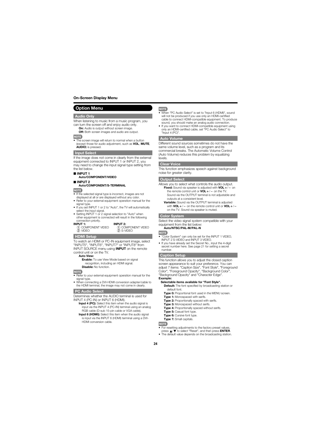 Sharp LC-60E79U operation manual Option Menu, Input 