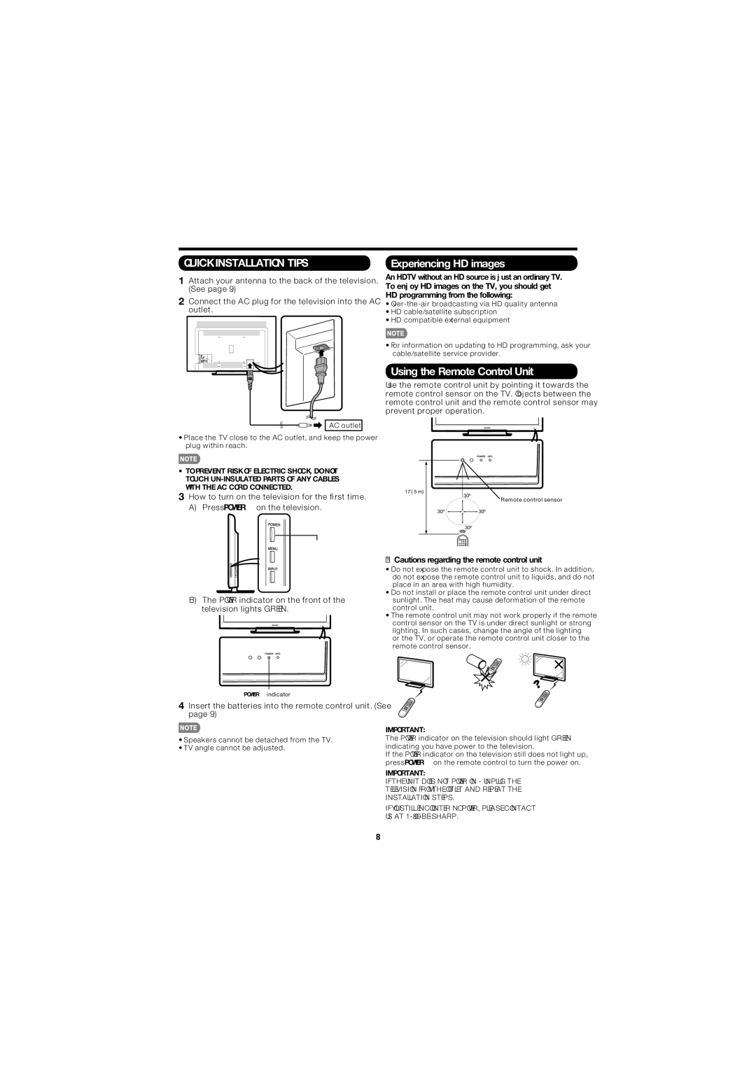 Sharp LC-60E79U operation manual Experiencing HD images, Using the Remote Control Unit, Quick Reference 