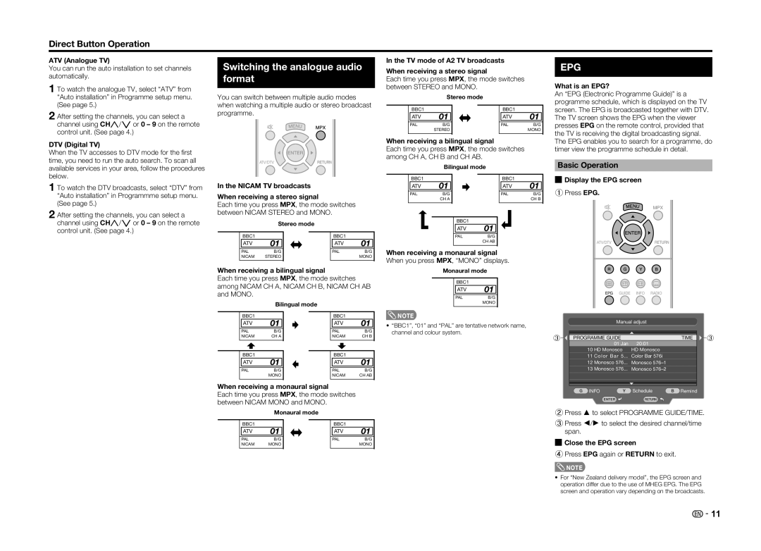 Sharp LC-60LE360X operation manual Switching the analogue audio format, Basic Operation 