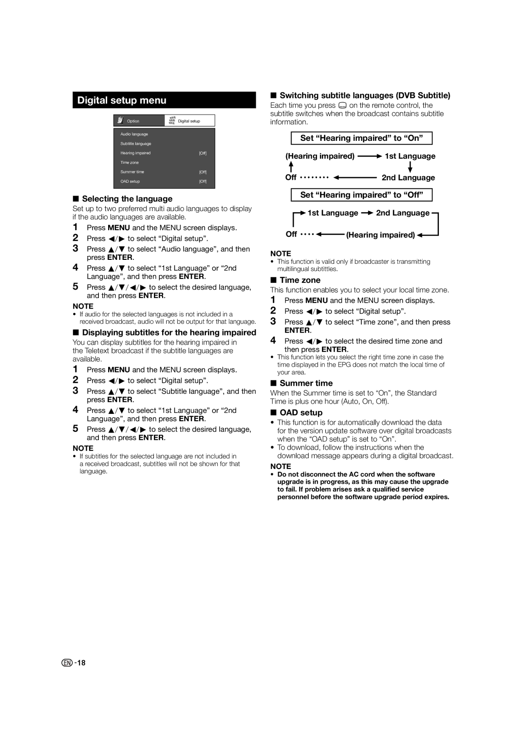 Sharp LC-40LE530X, LC-60LE630X, LC-46LE530X operation manual Digital setup menu 