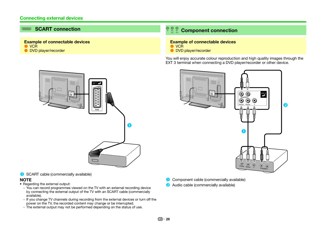 Sharp LC-60LE636E, LC-60LE635E, LC-60LE635RU, LC-60LE636S operation manual Scart connection, C R Component connection 