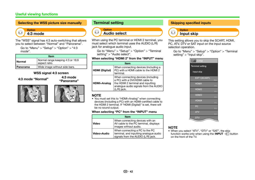 Sharp LC-60LE636E, LC-60LE635E, LC-60LE635RU, LC-60LE636S operation manual Mode, Terminal setting, Audio select, Input skip 