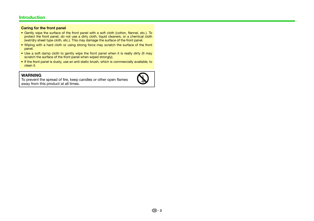 Sharp LC-60LE635E, LC-60LE636E, LC-60LE635RU, LC-60LE636S operation manual Caring for the front panel 