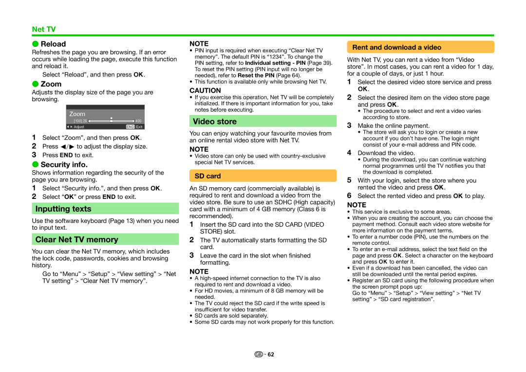 Sharp LC-60LE636E, LC-60LE635E, LC-60LE635RU, LC-60LE636S operation manual Video store, Inputting texts, Clear Net TV memory 