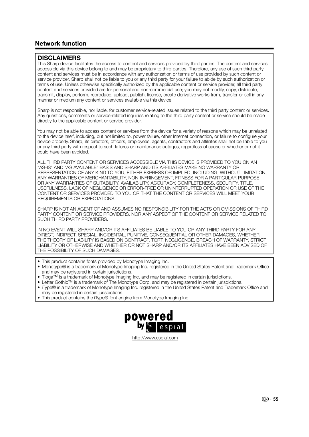 Sharp LC-60LE640X operation manual Disclaimers 