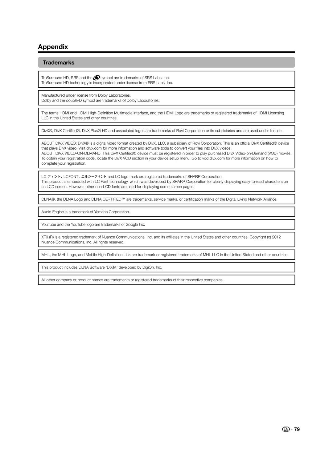 Sharp LC-60LE640X operation manual Trademarks 