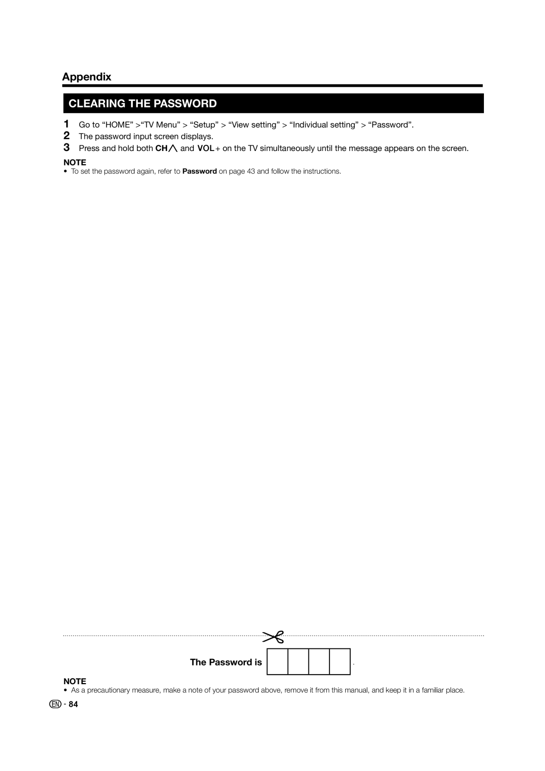 Sharp LC-60LE640X operation manual Clearing the Password 