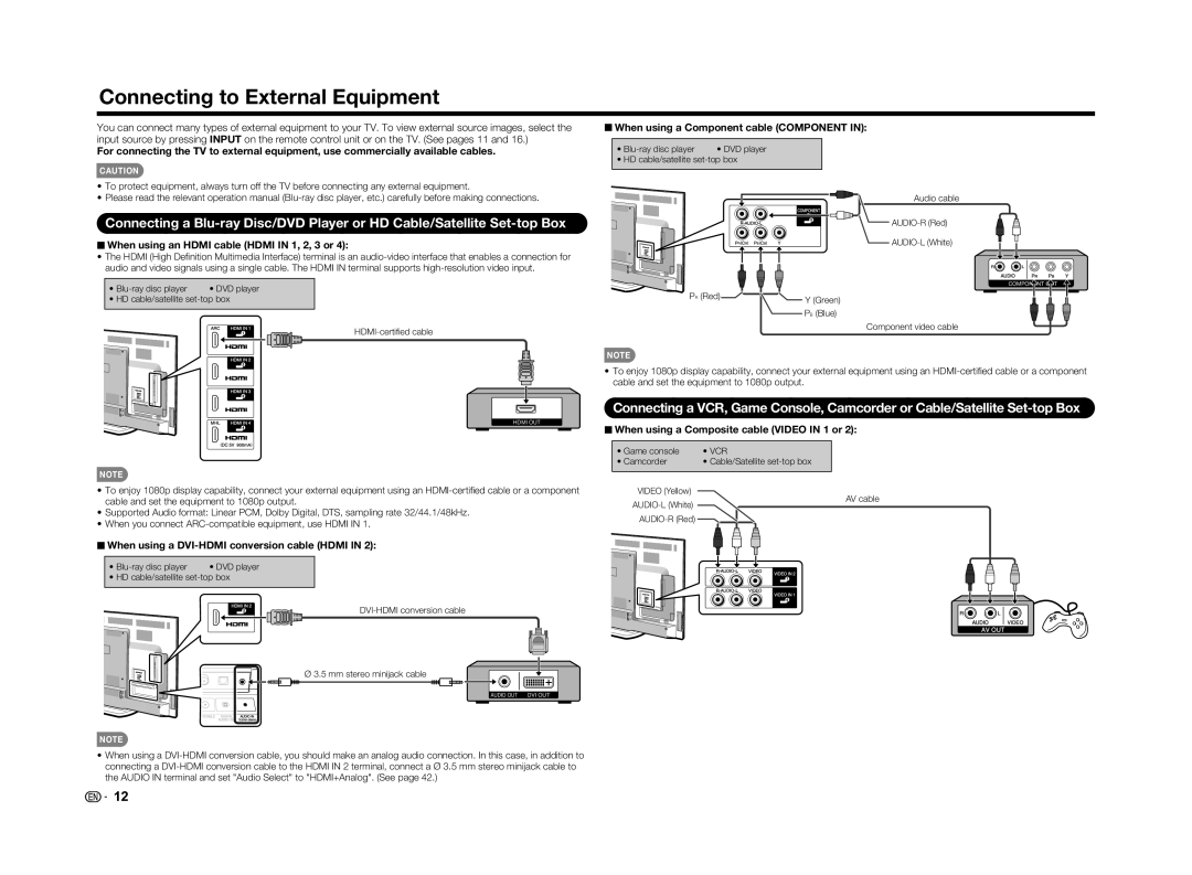 Sharp LC-60LE650U operation manual Video Yellow 