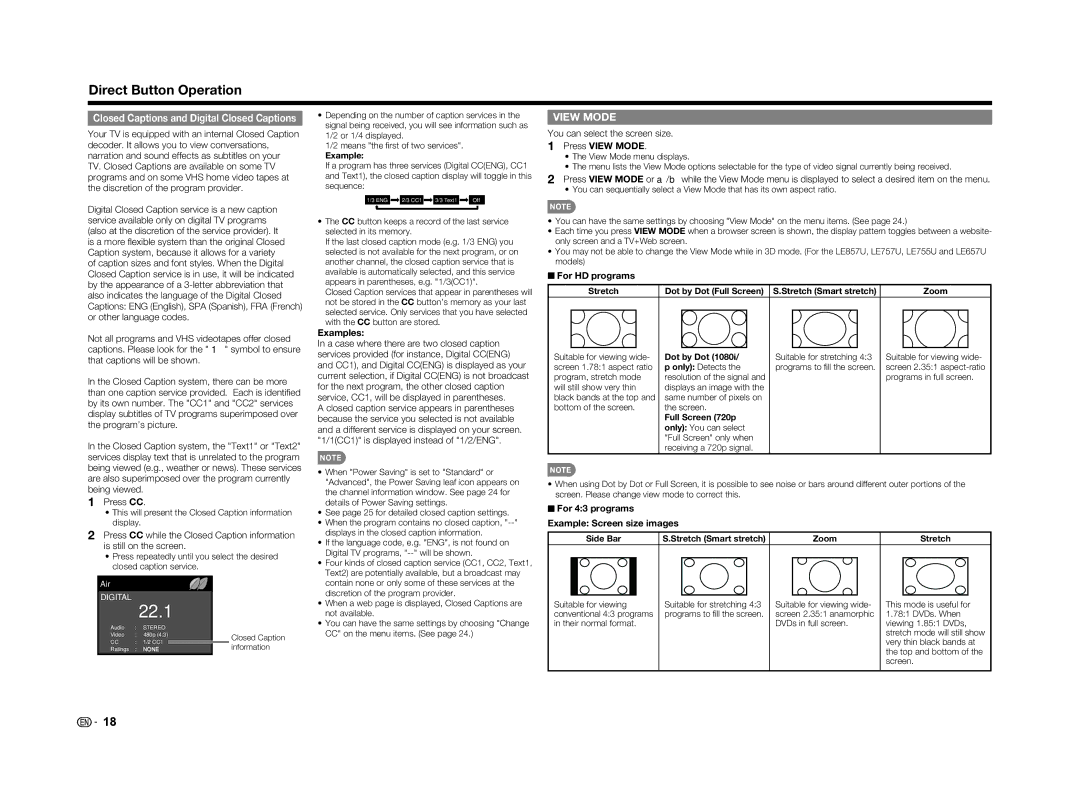 Sharp LC-60LE650U operation manual Examples, Press View Mode, Dot by Dot, Full Screen 720p 