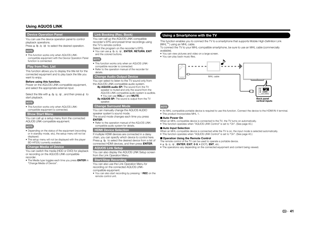 Sharp LC-60LE650U operation manual Using a Smartphone with the TV 