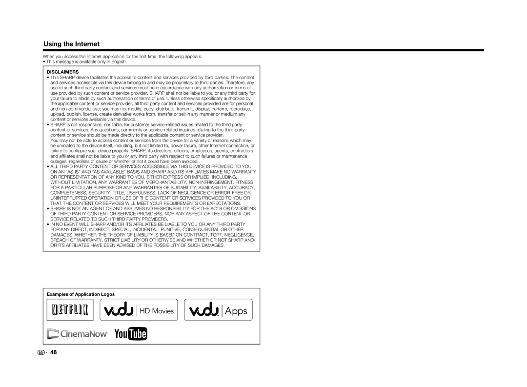 Sharp LC-60LE650U operation manual Examples of Application Logos 