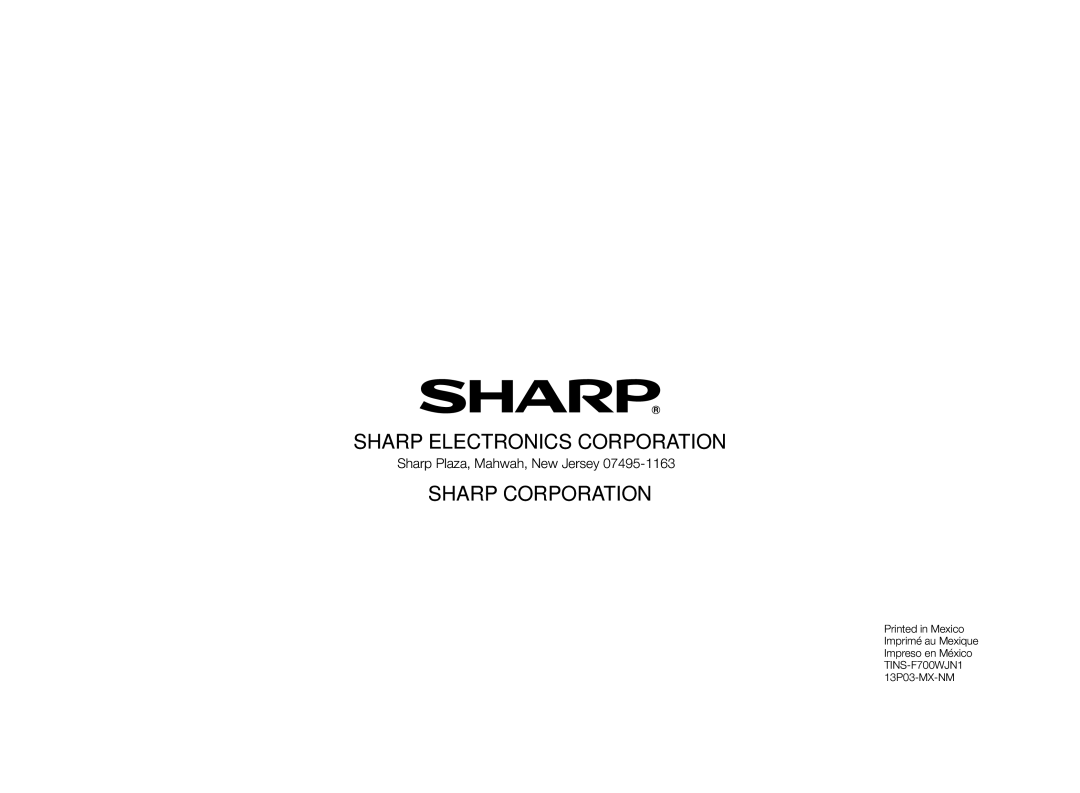 Sharp LC-60LE650U operation manual Sharp Electronics Corporation 