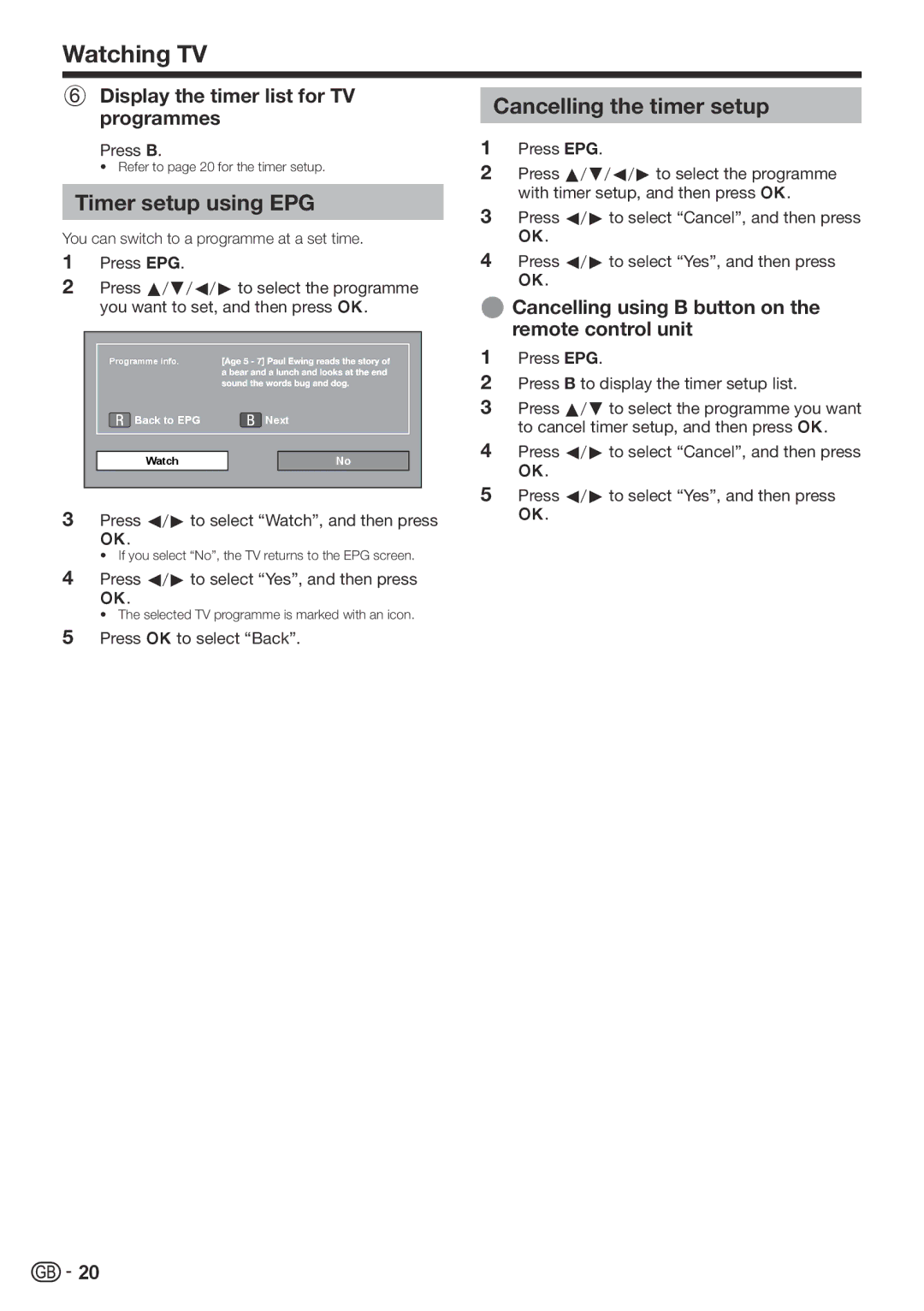 Sharp LC-60LE822ERU operation manual Timer setup using EPG, Display the timer list for TV programmes, Press B 