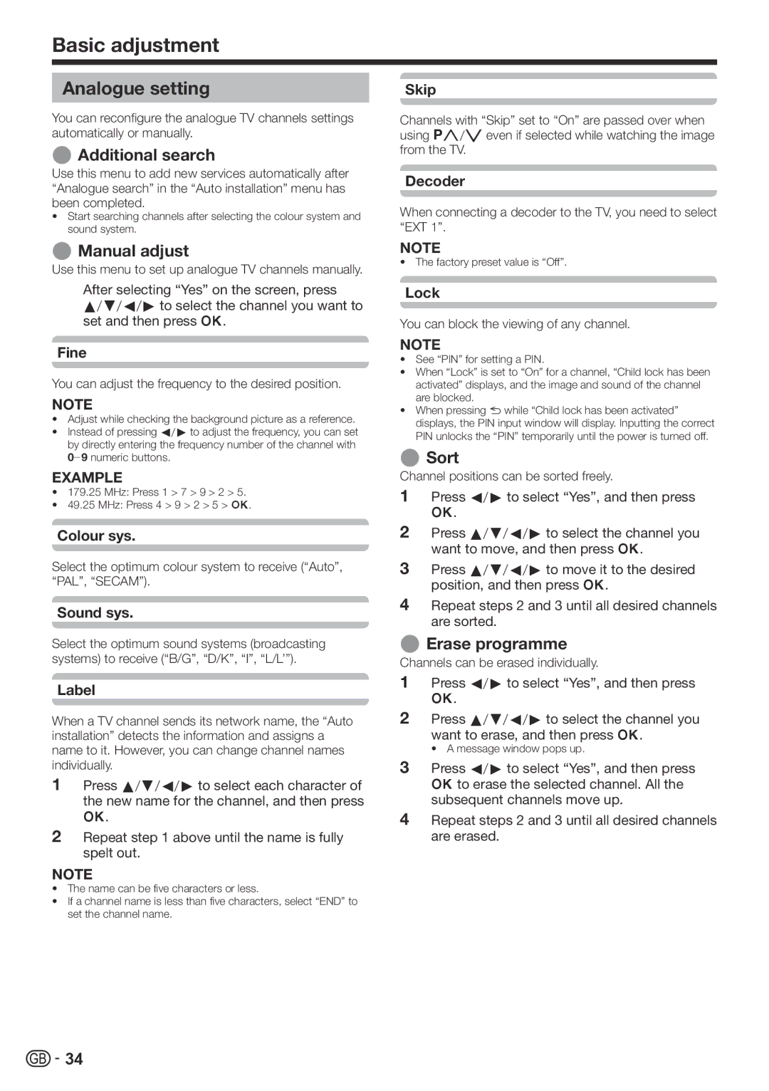 Sharp LC-60LE822ERU operation manual Analogue setting, Fine, Colour sys, Sound sys, Label 