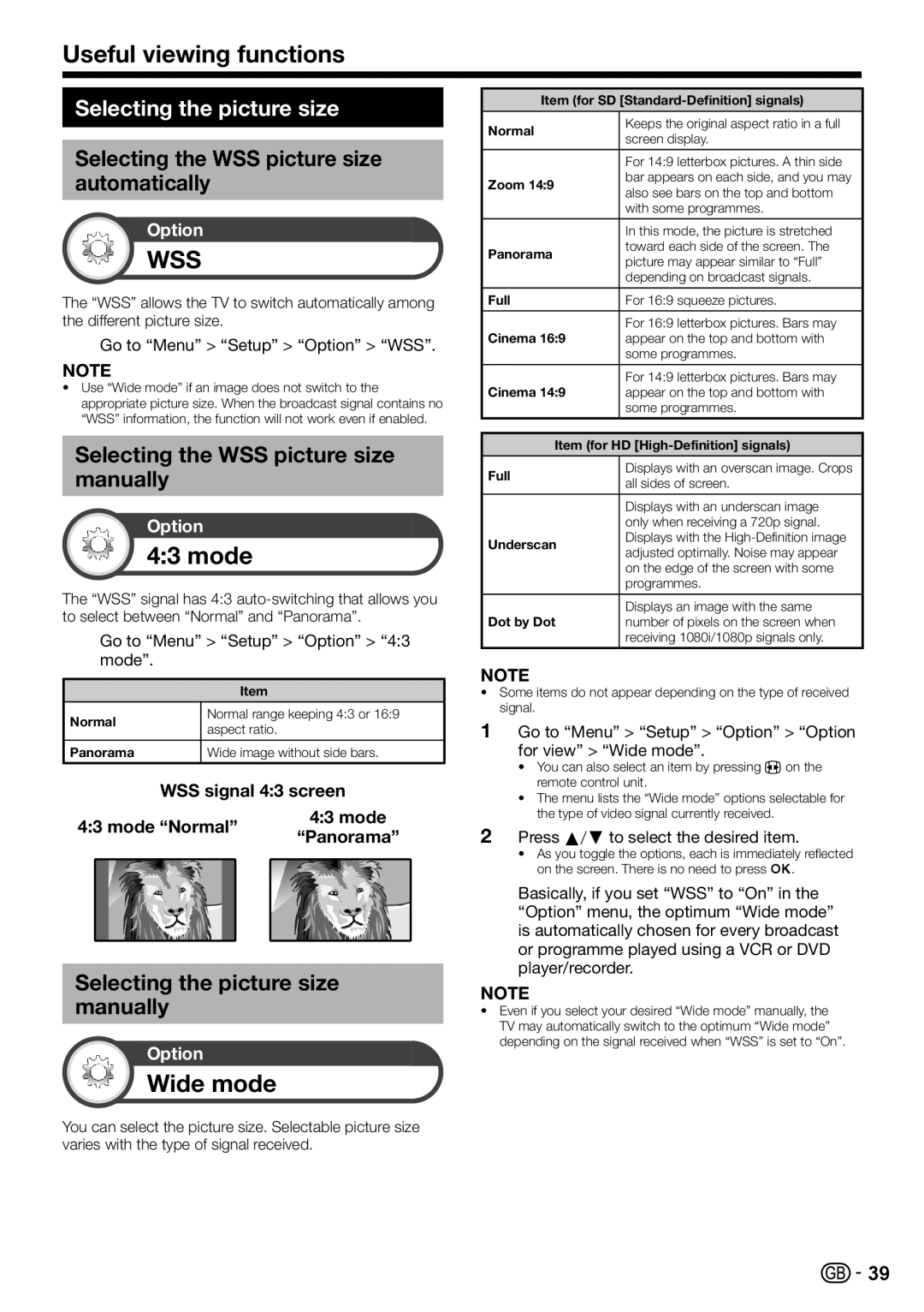 Sharp LC-60LE822ERU operation manual Mode, Wide mode, Selecting the picture size 